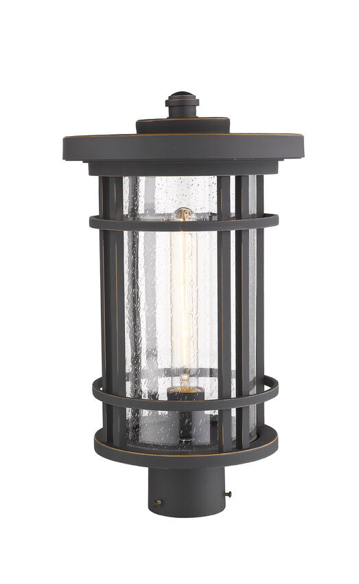 Z-Lite Jordan 10" W x 18" H 1-Light Oil Rubbed Bronze Outdoor Post Mount Fixture With Clear Seedy Glass Shade