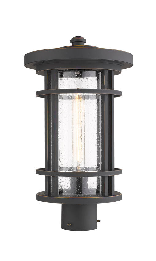 Z-Lite Jordan 10" W x 18" H 1-Light Oil Rubbed Bronze Outdoor Post Mount Fixture With Clear Seedy Glass Shade