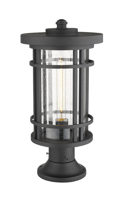 Z-Lite Jordan 10" W x 20" H 1-Light Black Outdoor Post Mount Fixture and Round Pier Mount With Clear Seedy Glass Shade