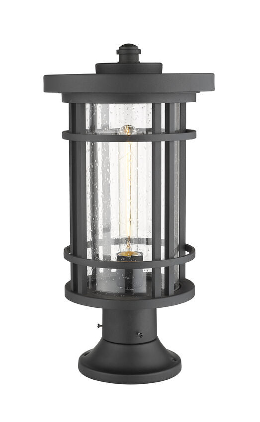 Z-Lite Jordan 10" W x 20" H 1-Light Black Outdoor Post Mount Fixture and Round Pier Mount With Clear Seedy Glass Shade