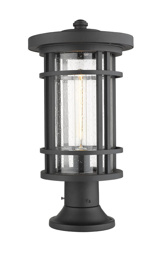 Z-Lite Jordan 10" W x 20" H 1-Light Black Outdoor Post Mount Fixture and Round Pier Mount With Clear Seedy Glass Shade