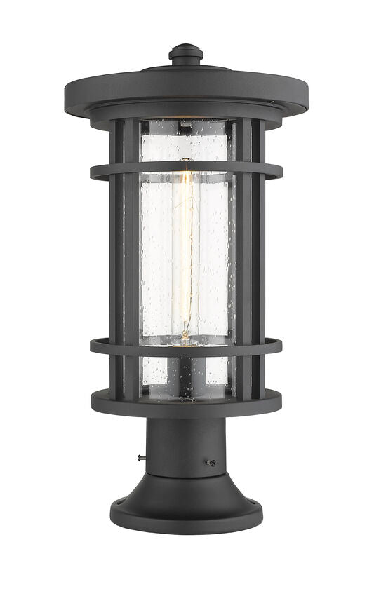 Z-Lite Jordan 10" W x 20" H 1-Light Black Outdoor Post Mount Fixture and Round Pier Mount With Clear Seedy Glass Shade