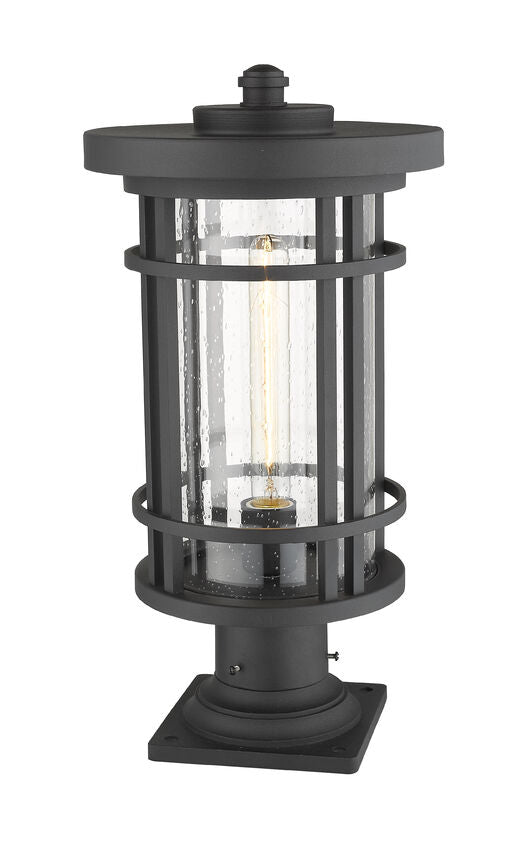 Z-Lite Jordan 10" W x 20" H 1-Light Black Outdoor Post Mount Fixture and Square Pier Mount With Clear Seedy Glass Shade