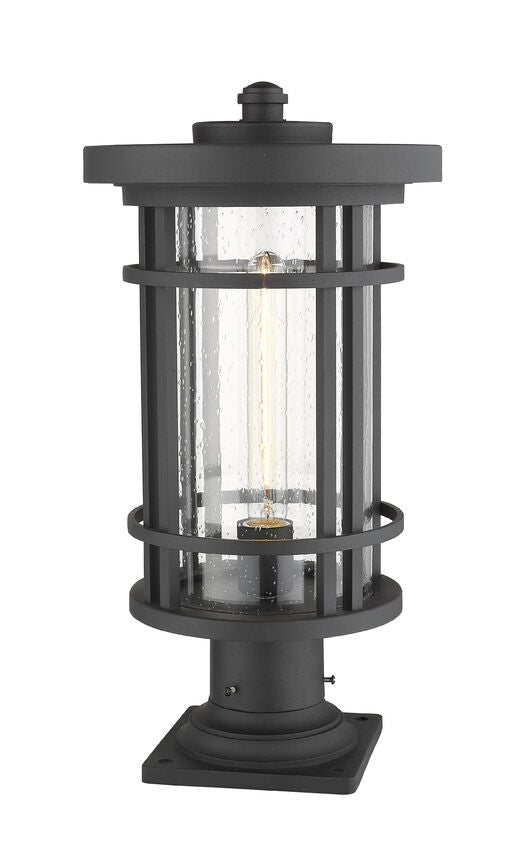 Z-Lite Jordan 10" W x 20" H 1-Light Black Outdoor Post Mount Fixture and Square Pier Mount With Clear Seedy Glass Shade