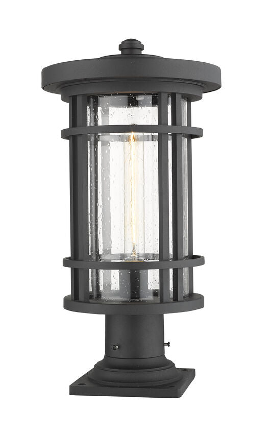 Z-Lite Jordan 10" W x 20" H 1-Light Black Outdoor Post Mount Fixture and Square Pier Mount With Clear Seedy Glass Shade