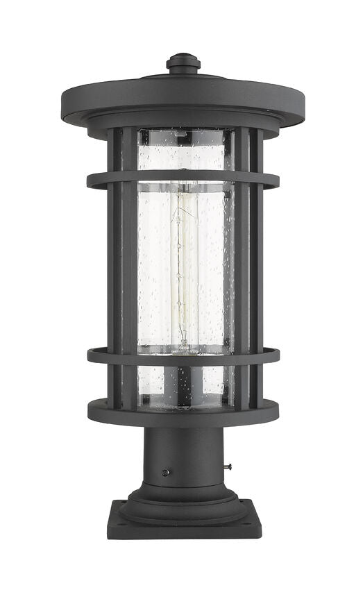 Z-Lite Jordan 10" W x 20" H 1-Light Black Outdoor Post Mount Fixture and Square Pier Mount With Clear Seedy Glass Shade