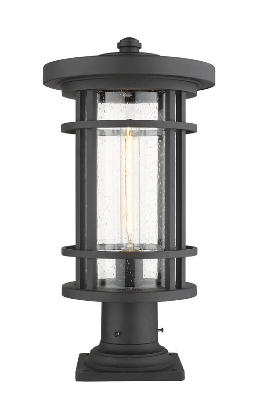 Z-Lite Jordan 10" W x 20" H 1-Light Black Outdoor Post Mount Fixture and Square Pier Mount With Clear Seedy Glass Shade