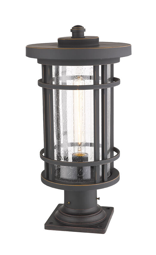 Z-Lite Jordan 10" W x 20" H 1-Light Oil Rubbed Bronze Outdoor Post Mount Fixture and Square Pier Mount With Clear Seedy Glass Shade
