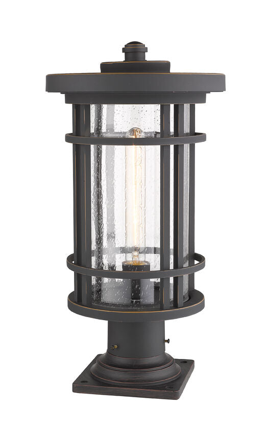 Z-Lite Jordan 10" W x 20" H 1-Light Oil Rubbed Bronze Outdoor Post Mount Fixture and Square Pier Mount With Clear Seedy Glass Shade