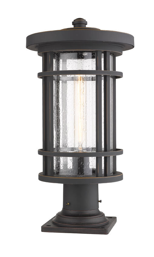 Z-Lite Jordan 10" W x 20" H 1-Light Oil Rubbed Bronze Outdoor Post Mount Fixture and Square Pier Mount With Clear Seedy Glass Shade
