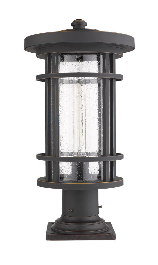 Z-Lite Jordan 10" W x 20" H 1-Light Oil Rubbed Bronze Outdoor Post Mount Fixture and Square Pier Mount With Clear Seedy Glass Shade