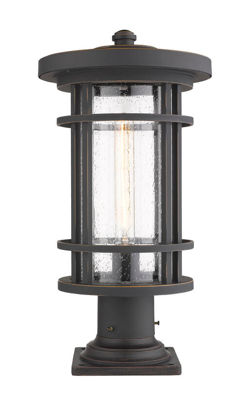 Z-Lite Jordan 10" W x 20" H 1-Light Oil Rubbed Bronze Outdoor Post Mount Fixture and Square Pier Mount With Clear Seedy Glass Shade