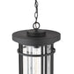 Z-Lite Jordan 12" 1-Light Black Aluminum Outdoor Chain Mount Ceiling Fixture With Clear Seedy Glass Shade