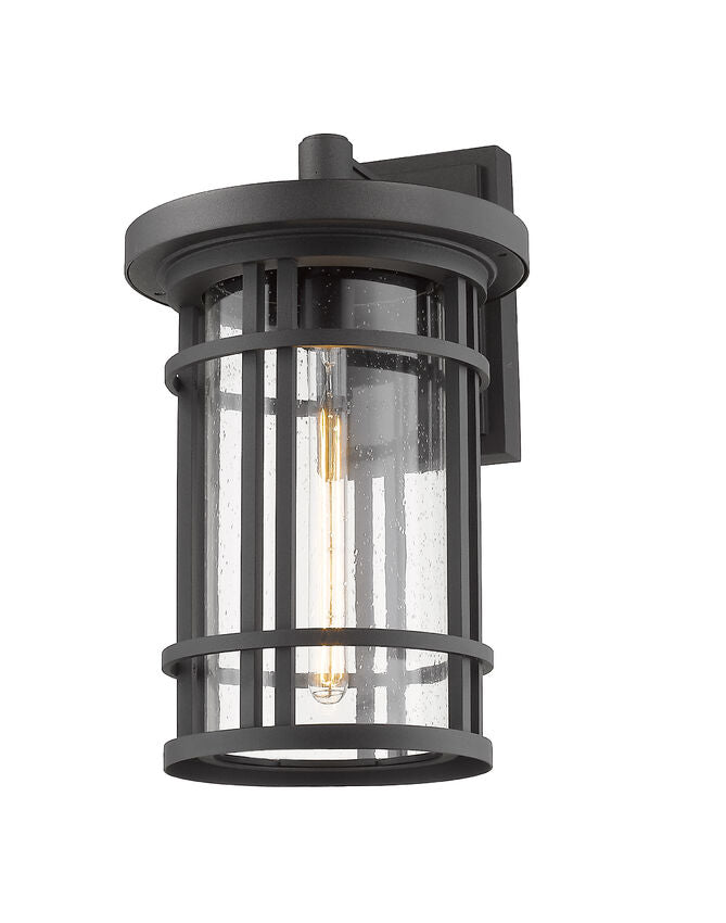 Z-Lite Jordan 12" 1-Light Black Outdoor Wall Sconce With Clear Seedy Glass Shade