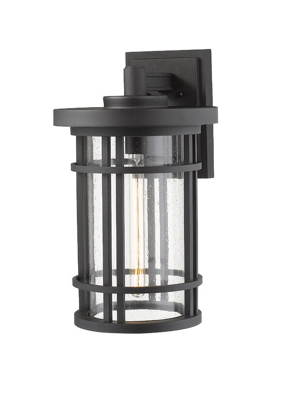 Z-Lite Jordan 12" 1-Light Black Outdoor Wall Sconce With Clear Seedy Glass Shade
