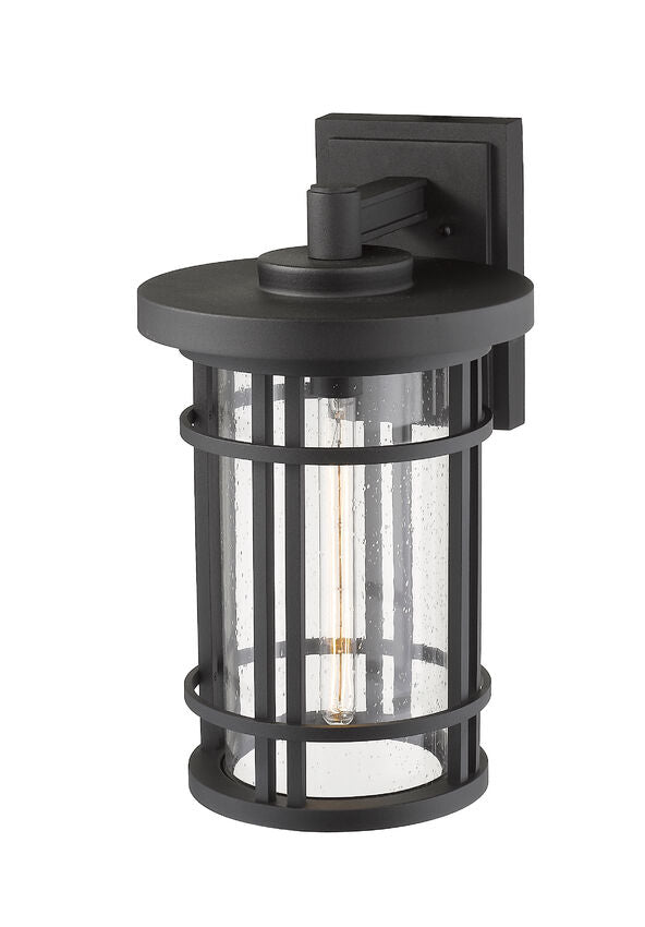 Z-Lite Jordan 12" 1-Light Black Outdoor Wall Sconce With Clear Seedy Glass Shade