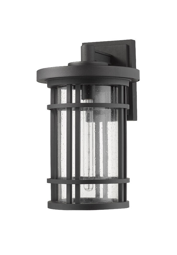Z-Lite Jordan 12" 1-Light Black Outdoor Wall Sconce With Clear Seedy Glass Shade