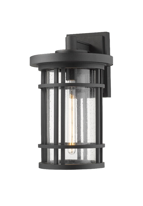 Z-Lite Jordan 12" 1-Light Black Outdoor Wall Sconce With Clear Seedy Glass Shade