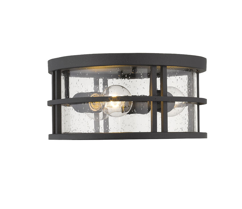 Z-Lite Jordan 12" 3-Light Black Aluminum Outdoor Flush Mount With Clear Seedy Glass Shade