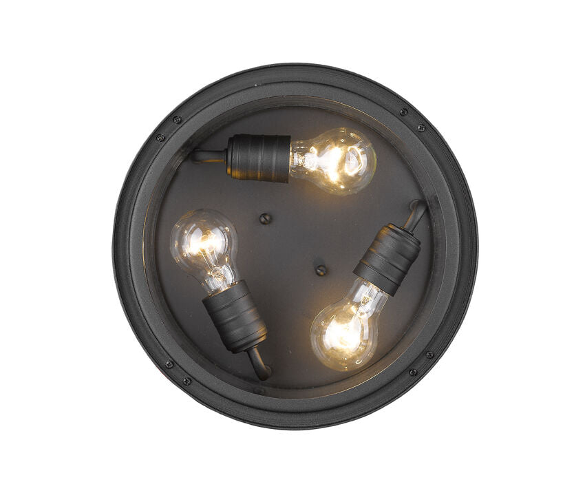 Z-Lite Jordan 12" 3-Light Black Aluminum Outdoor Flush Mount With Clear Seedy Glass Shade
