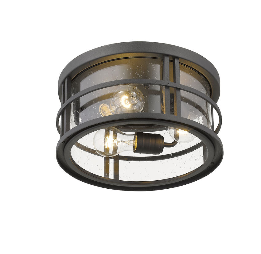 Z-Lite Jordan 12" 3-Light Black Aluminum Outdoor Flush Mount With Clear Seedy Glass Shade