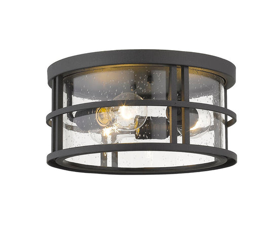 Z-Lite Jordan 12" 3-Light Black Aluminum Outdoor Flush Mount With Clear Seedy Glass Shade