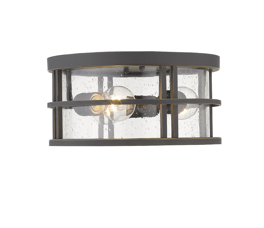 Z-Lite Jordan 12" 3-Light Oil Rubbed Bronze Aluminum Outdoor Flush Mount With Clear Seedy Glass Shade