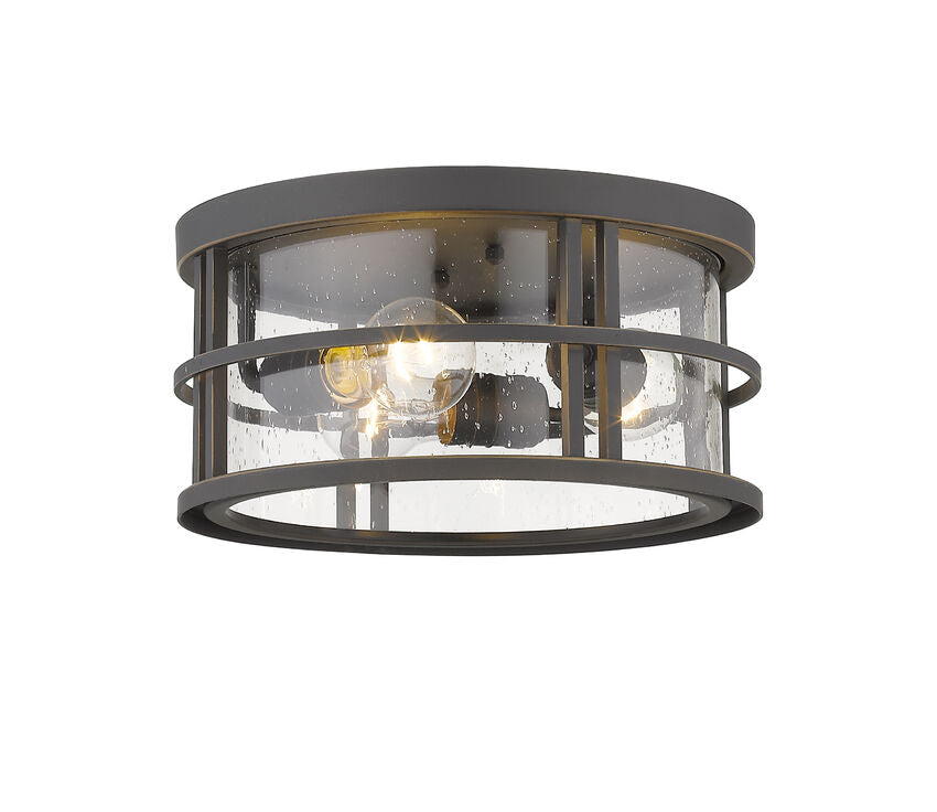 Z-Lite Jordan 12" 3-Light Oil Rubbed Bronze Aluminum Outdoor Flush Mount With Clear Seedy Glass Shade