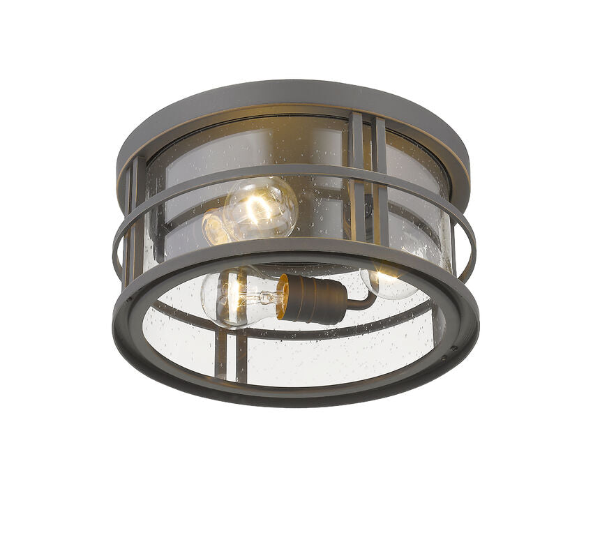 Z-Lite Jordan 12" 3-Light Oil Rubbed Bronze Aluminum Outdoor Flush Mount With Clear Seedy Glass Shade