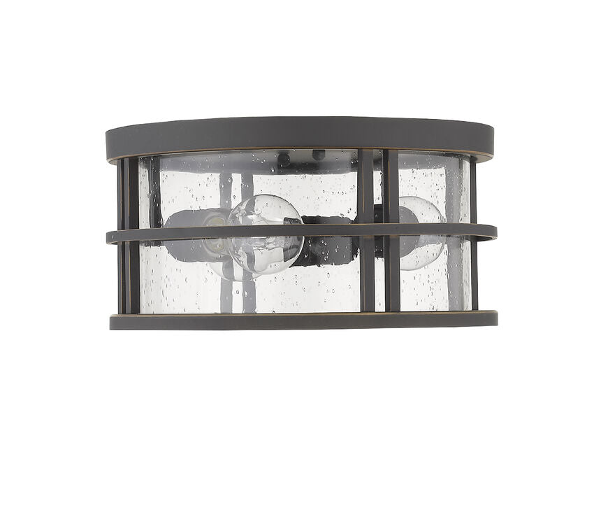 Z-Lite Jordan 12" 3-Light Oil Rubbed Bronze Aluminum Outdoor Flush Mount With Clear Seedy Glass Shade