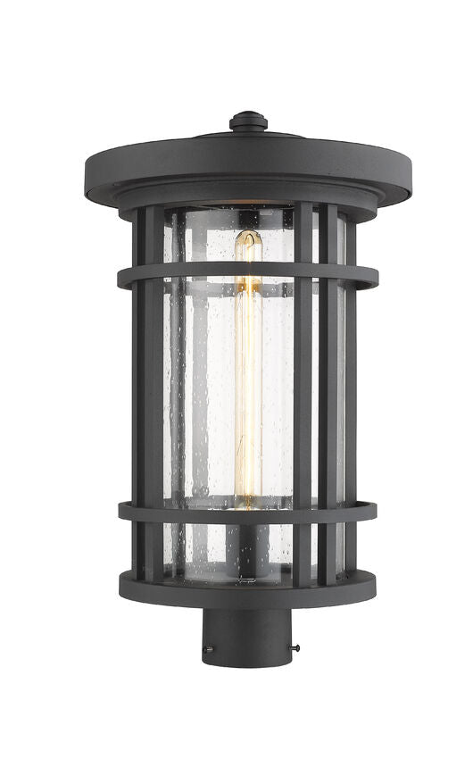 Z-Lite Jordan 12" W x 20" H 1-Light Black Outdoor Post Mount Fixture With Clear Seedy Glass Shade