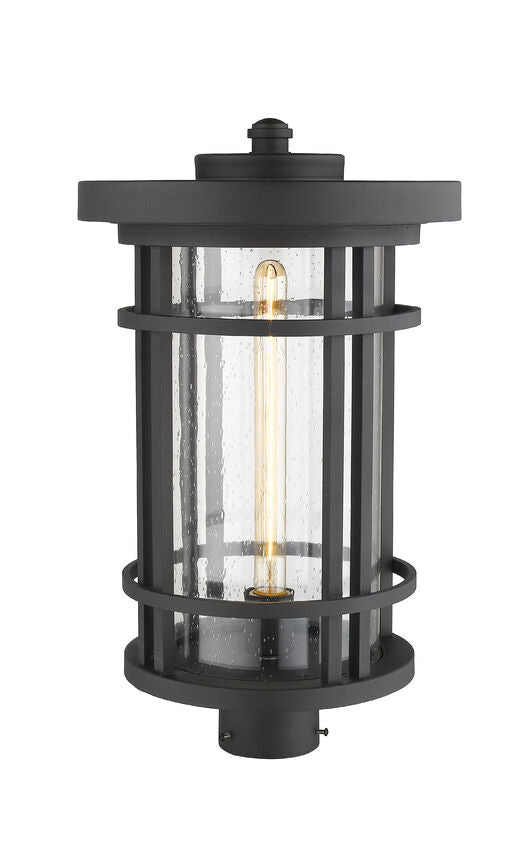 Z-Lite Jordan 12" W x 20" H 1-Light Black Outdoor Post Mount Fixture With Clear Seedy Glass Shade