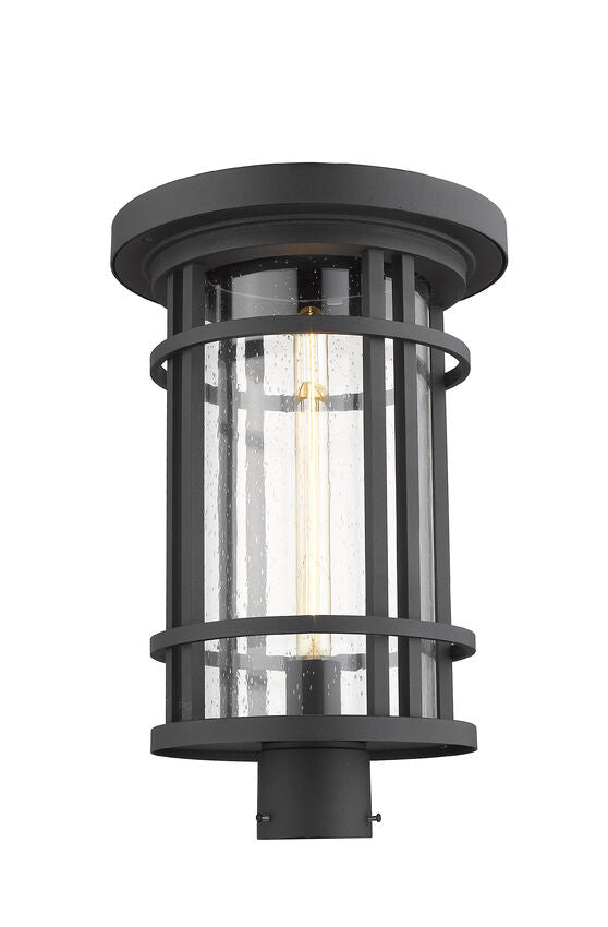 Z-Lite Jordan 12" W x 20" H 1-Light Black Outdoor Post Mount Fixture With Clear Seedy Glass Shade