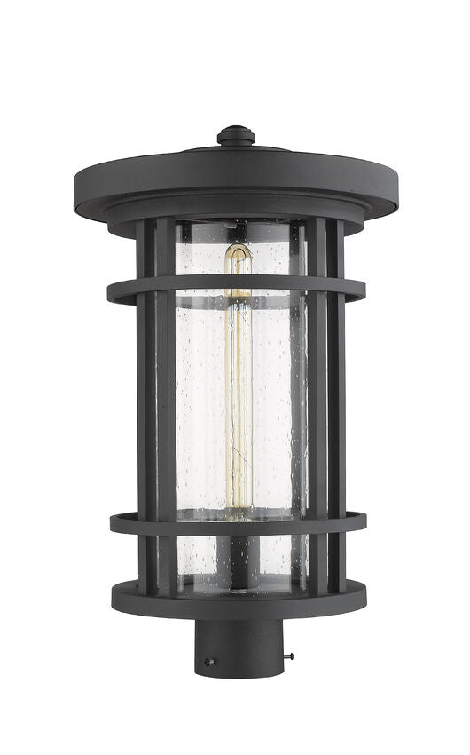 Z-Lite Jordan 12" W x 20" H 1-Light Black Outdoor Post Mount Fixture With Clear Seedy Glass Shade