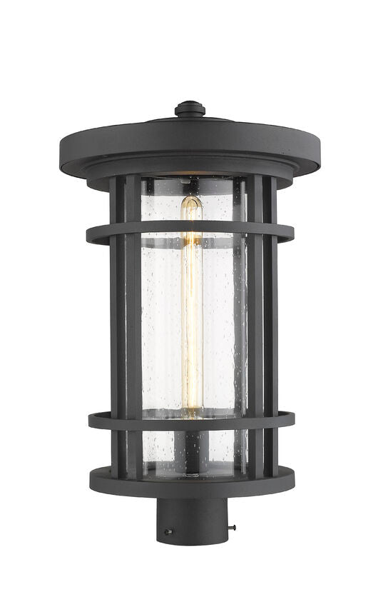 Z-Lite Jordan 12" W x 20" H 1-Light Black Outdoor Post Mount Fixture With Clear Seedy Glass Shade