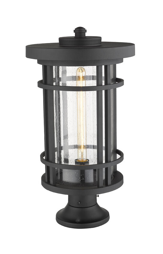 Z-Lite Jordan 12" W x 22" H 1-Light Black Outdoor Post Mount Fixture and Round Pier Mount With Clear Seedy Glass Shade