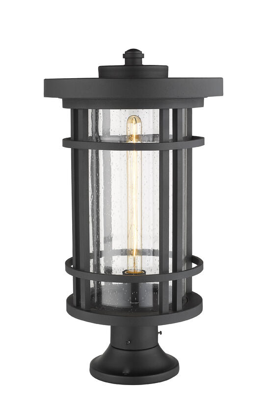 Z-Lite Jordan 12" W x 22" H 1-Light Black Outdoor Post Mount Fixture and Round Pier Mount With Clear Seedy Glass Shade