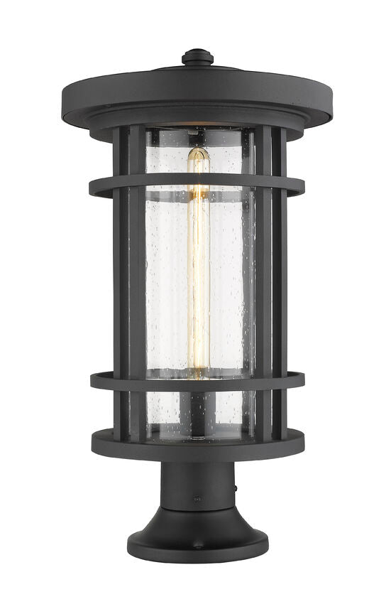 Z-Lite Jordan 12" W x 22" H 1-Light Black Outdoor Post Mount Fixture and Round Pier Mount With Clear Seedy Glass Shade