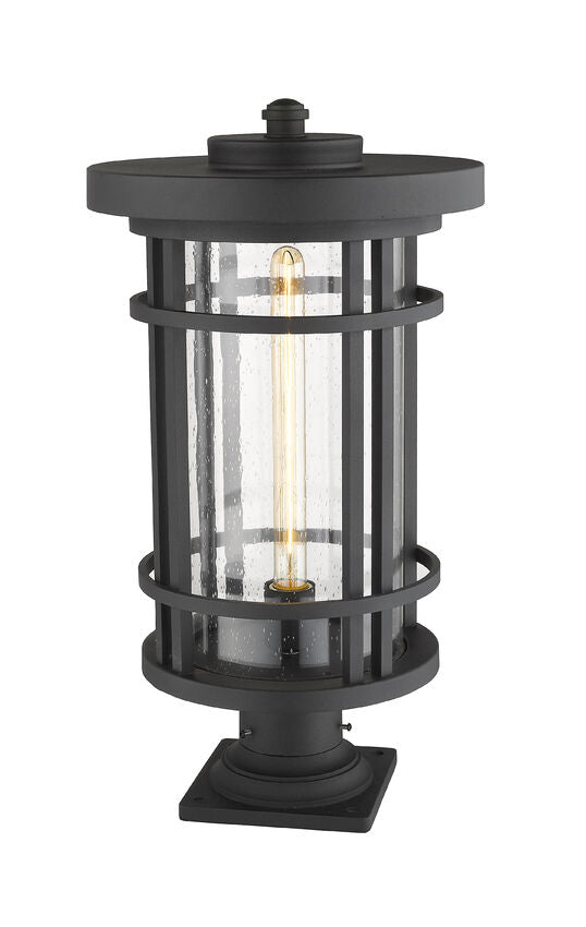 Z-Lite Jordan 12" W x 22" H 1-Light Black Outdoor Post Mount Fixture and Square Pier Mount With Clear Seedy Glass Shade