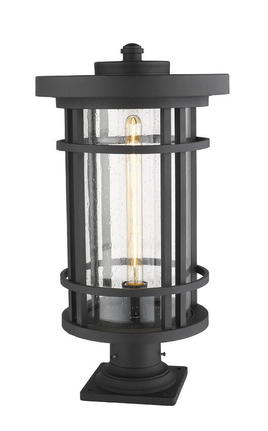 Z-Lite Jordan 12" W x 22" H 1-Light Black Outdoor Post Mount Fixture and Square Pier Mount With Clear Seedy Glass Shade