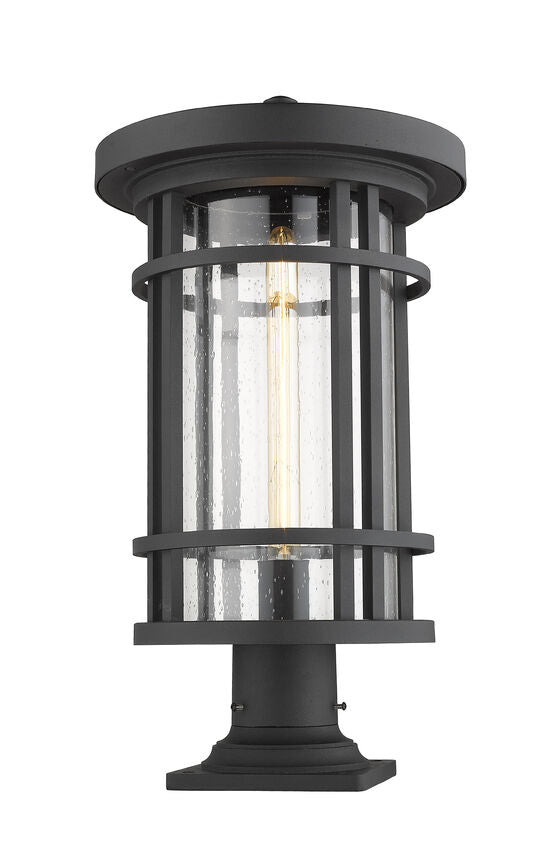 Z-Lite Jordan 12" W x 22" H 1-Light Black Outdoor Post Mount Fixture and Square Pier Mount With Clear Seedy Glass Shade