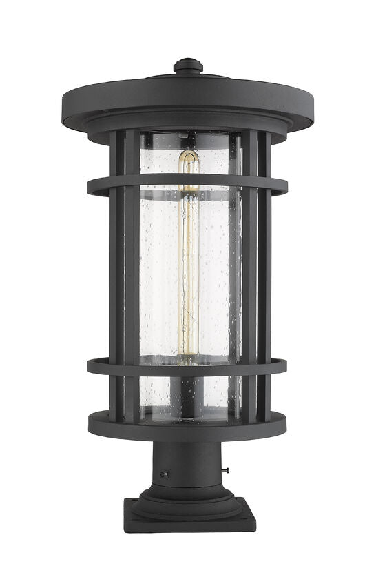 Z-Lite Jordan 12" W x 22" H 1-Light Black Outdoor Post Mount Fixture and Square Pier Mount With Clear Seedy Glass Shade