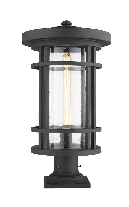 Z-Lite Jordan 12" W x 22" H 1-Light Black Outdoor Post Mount Fixture and Square Pier Mount With Clear Seedy Glass Shade