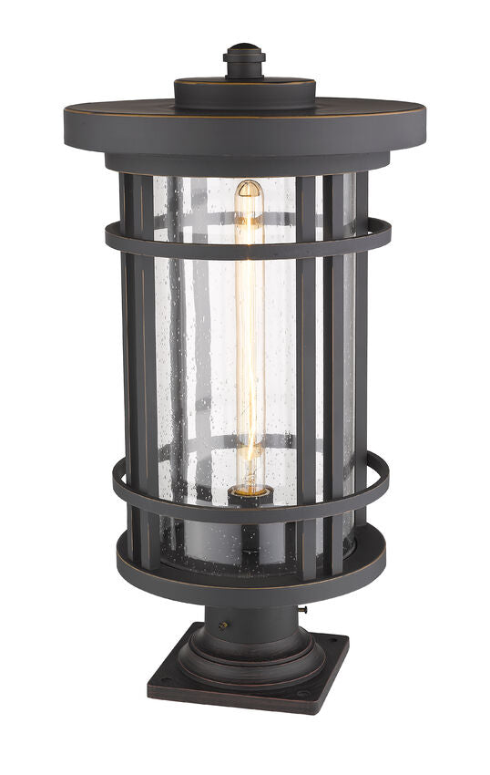Z-Lite Jordan 12" W x 22" H 1-Light Oil Rubbed Bronze Outdoor Post Mount Fixture and Square Pier Mount With Clear Seedy Glass Shade