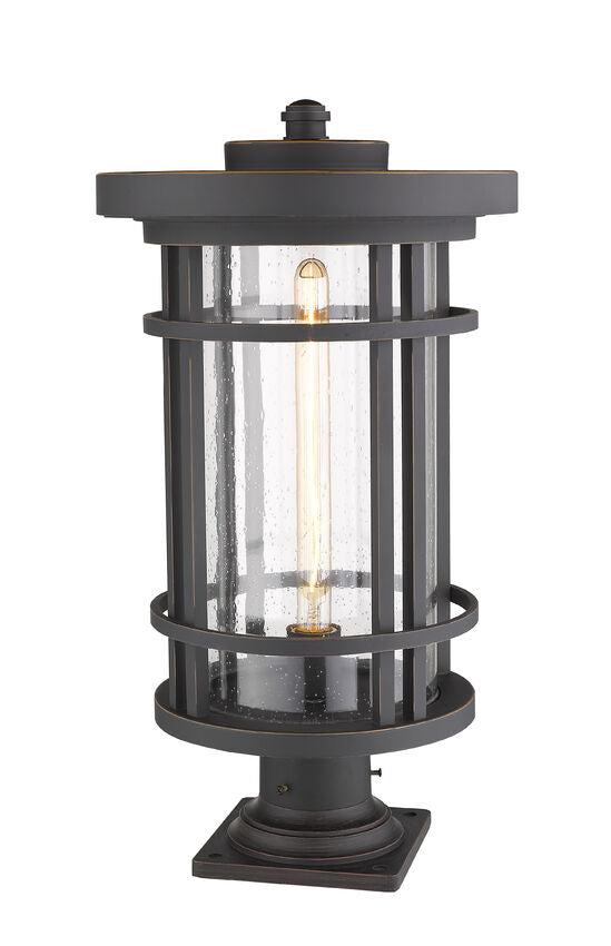 Z-Lite Jordan 12" W x 22" H 1-Light Oil Rubbed Bronze Outdoor Post Mount Fixture and Square Pier Mount With Clear Seedy Glass Shade