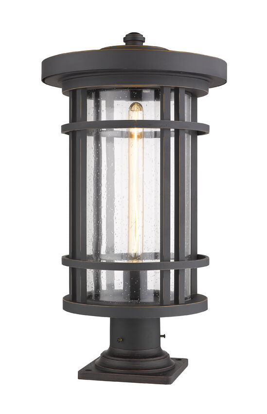 Z-Lite Jordan 12" W x 22" H 1-Light Oil Rubbed Bronze Outdoor Post Mount Fixture and Square Pier Mount With Clear Seedy Glass Shade