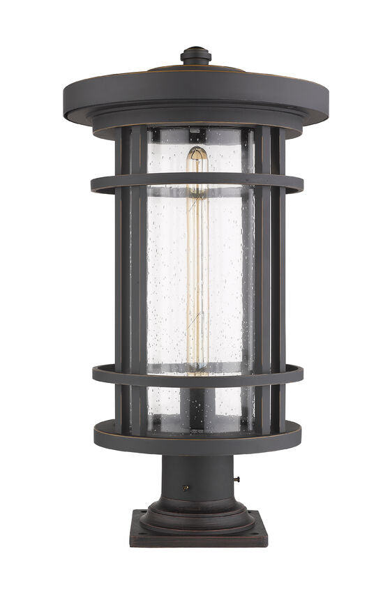 Z-Lite Jordan 12" W x 22" H 1-Light Oil Rubbed Bronze Outdoor Post Mount Fixture and Square Pier Mount With Clear Seedy Glass Shade