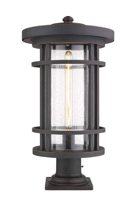 Z-Lite Jordan 12" W x 22" H 1-Light Oil Rubbed Bronze Outdoor Post Mount Fixture and Square Pier Mount With Clear Seedy Glass Shade