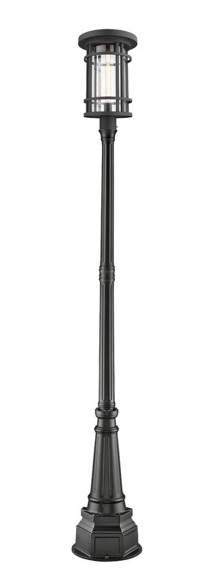 Z-Lite Jordan 14" W x 110" H 1-Light Black Aluminum Frame Clear Seedy Glass Shade Outdoor Post Mounted Fixture