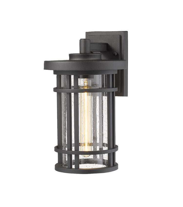 Z-Lite Jordan 8" 1-Light Black Outdoor Wall Sconce With Clear Seedy Glass Shade